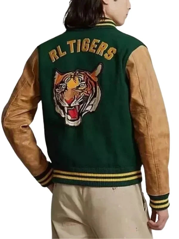 RL Tiger Letterman Leather Wool Varsity Jacket