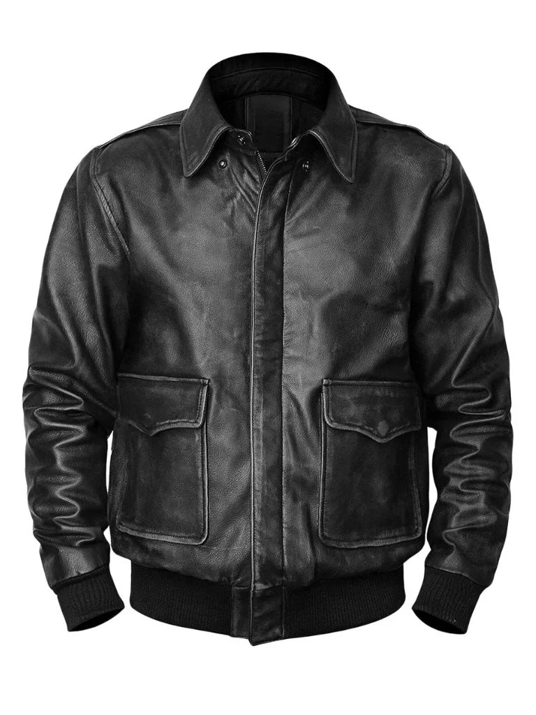  Black A2 Aviator Bomber Leather Jacket