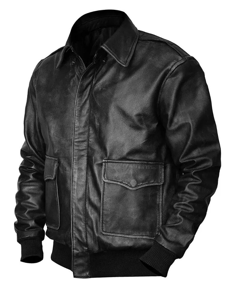  Black A2 Aviator Bomber Leather Jacket