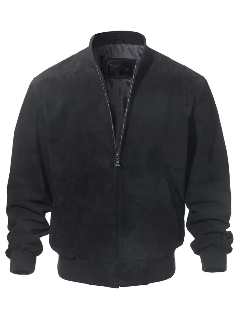 Black Bomber Suede Leather Jacket