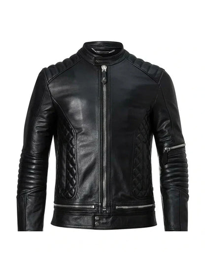 Black Quilted Biker Leather Jacket