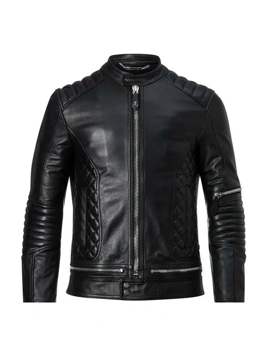 Black Quilted Biker Leather Jacket