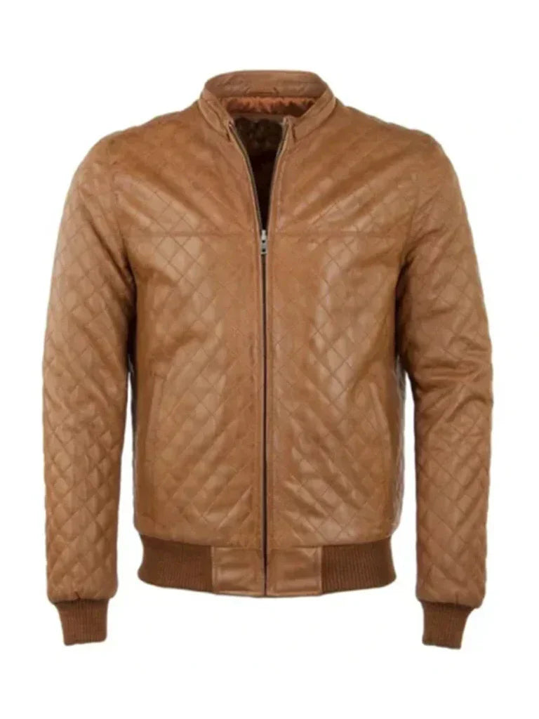 Brown Bomber Quilted Leather Jacket