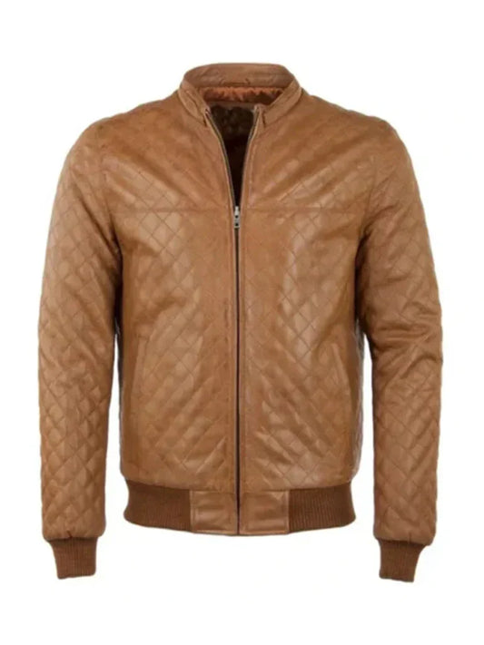Brown Bomber Quilted Leather Jacket