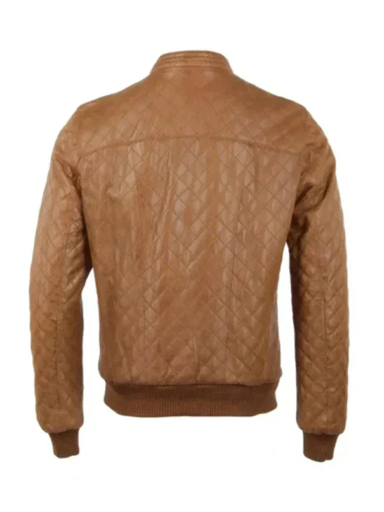 Brown Bomber Quilted Leather Jacket