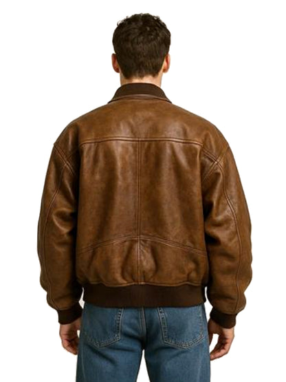 Classic Brown Leather Bomber Jacket for Men