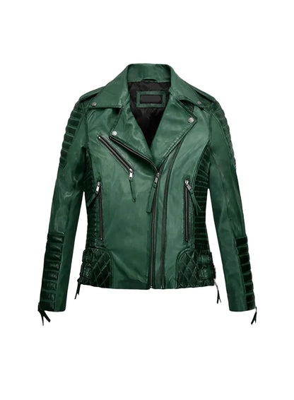 Charlotte Burnt Green Leather Jacket