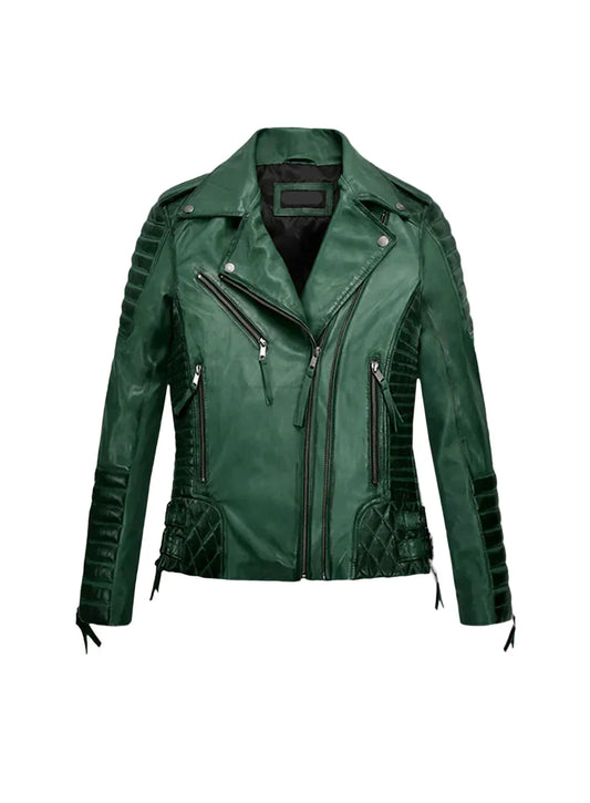 Charlotte Burnt Green Leather Jacket