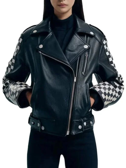 Checkered Studded Biker Jacket