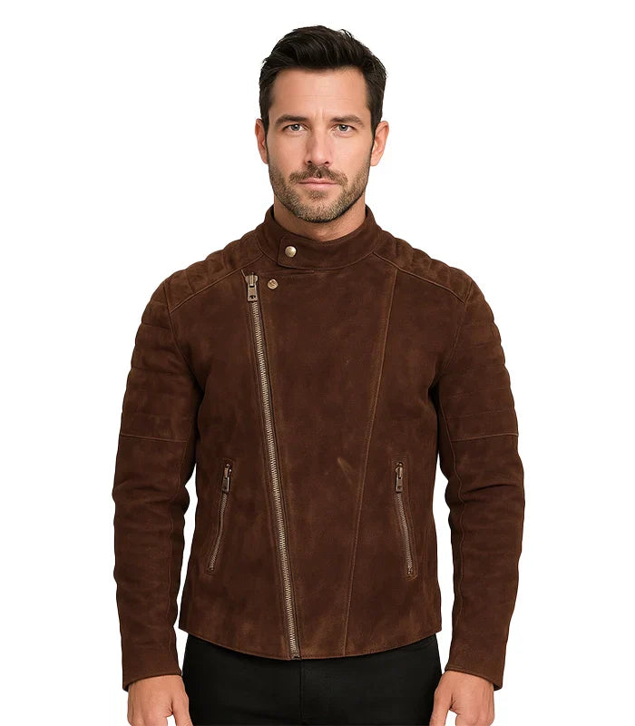 Faisor Mocha Suede Biker Jacket Brown