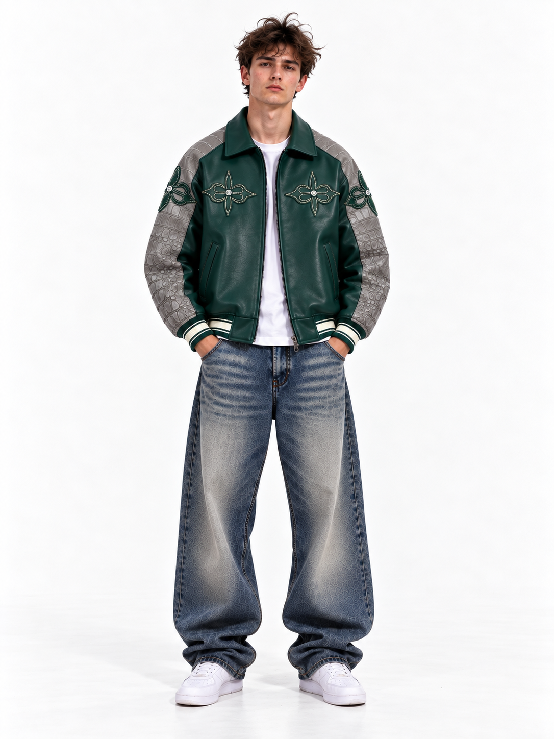 Green Lotus Leather Varsity