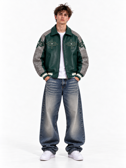 Green Lotus Leather Varsity
