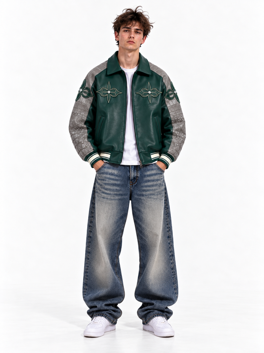 Green Lotus Leather Varsity