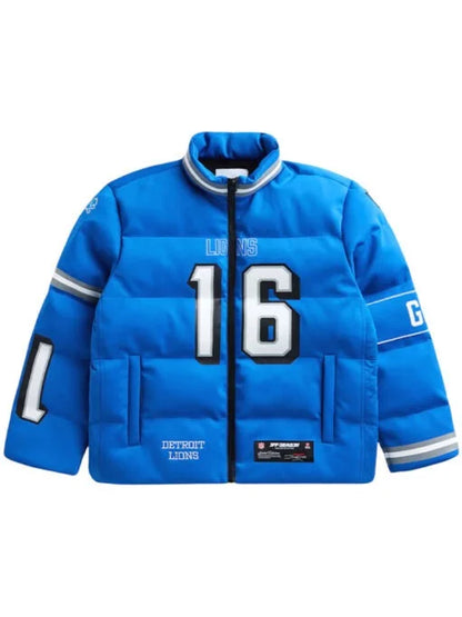 Off Season Jared Goff Detroit Lions Blue Puffer Jacket