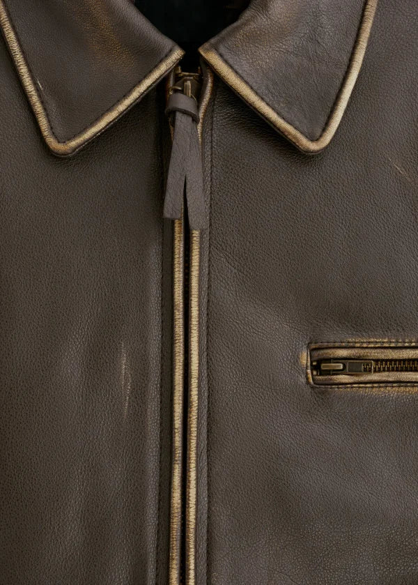 Oversized Worn-Effect Leather Jacket
