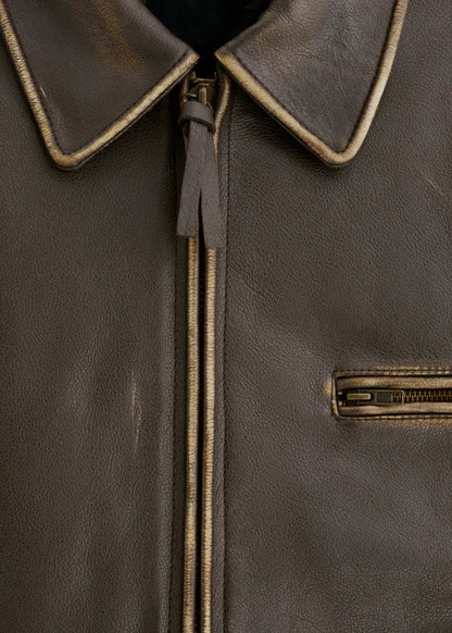Oversized Worn-Effect Leather Jacket