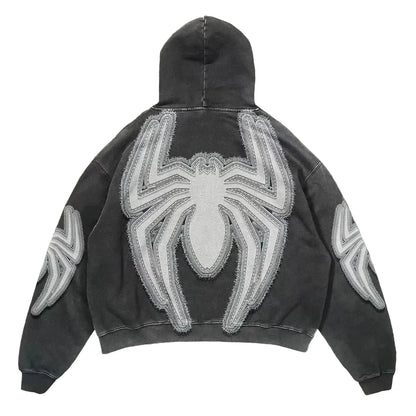 Pullover Vintage Spider Print Hoodie