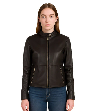 Rave Brown Leather Biker Jacket Women's