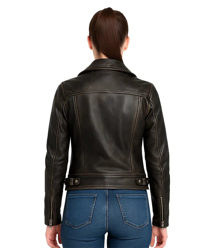 Women distressed leather jacket