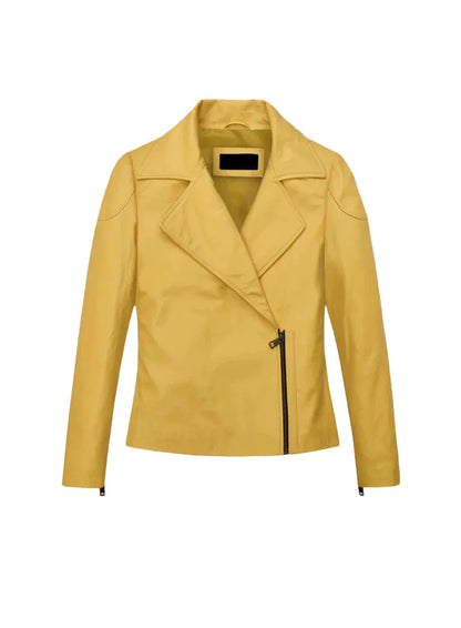 Stylish Women's Yellow Leather Biker Jacket