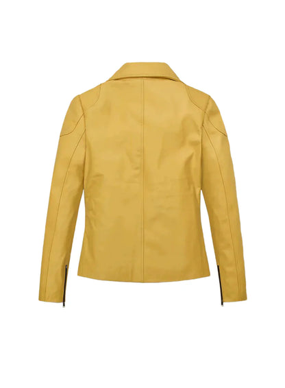 Stylish Women's Yellow Leather Biker Jacket