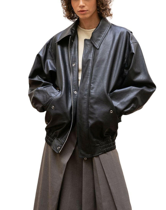 Tessa Black loose fit Leather Jacket