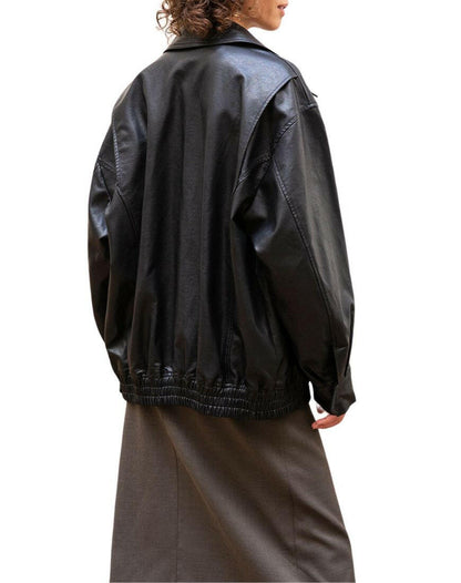 Tessa Black loose fit Leather Jacket