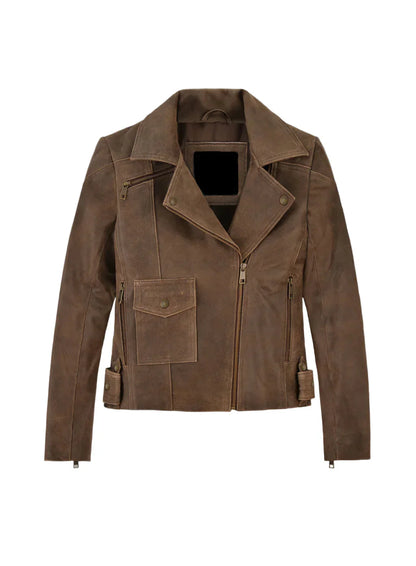 Vintage Brown Distressed Leather Biker Jacket