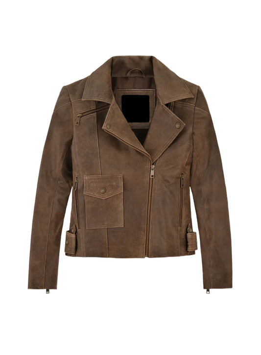Vintage Brown Distressed Leather Biker Jacket