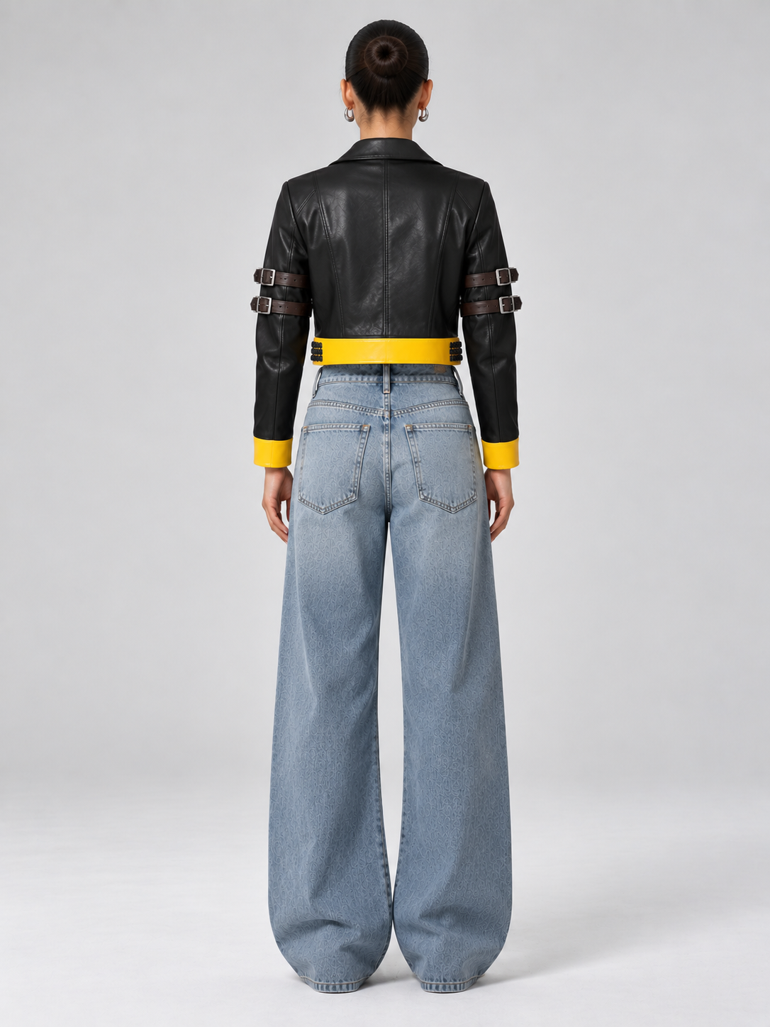 Women Canary Crop Leather Jacket