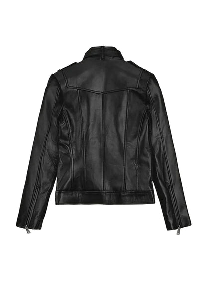 Women's Biker Leather Jacket with Multiple Pockets