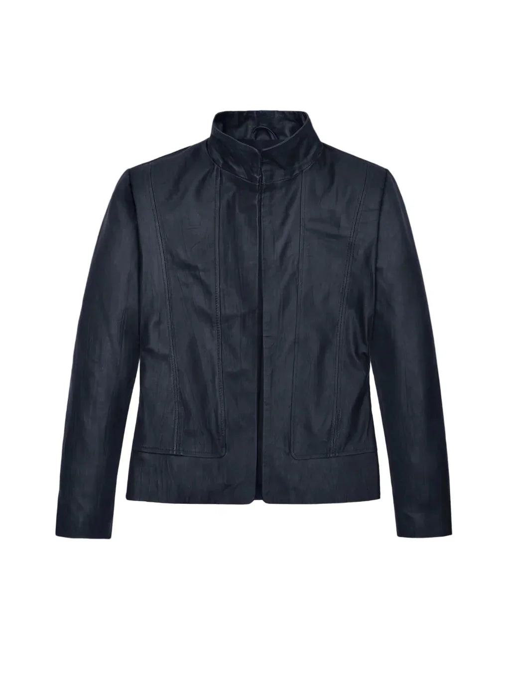 Women’s Black Stand Collar Leather Jacket