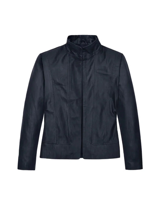 Women’s Black Stand Collar Leather Jacket