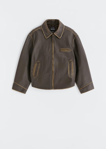 Women's Brown Oversized Leather Jacket