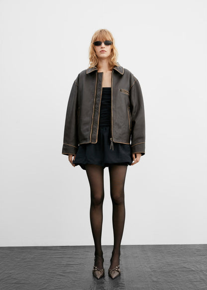 Women's Brown Oversized Leather Jacket