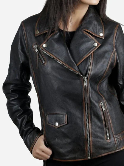 Women's Dark Brown Biker Leather Jacket