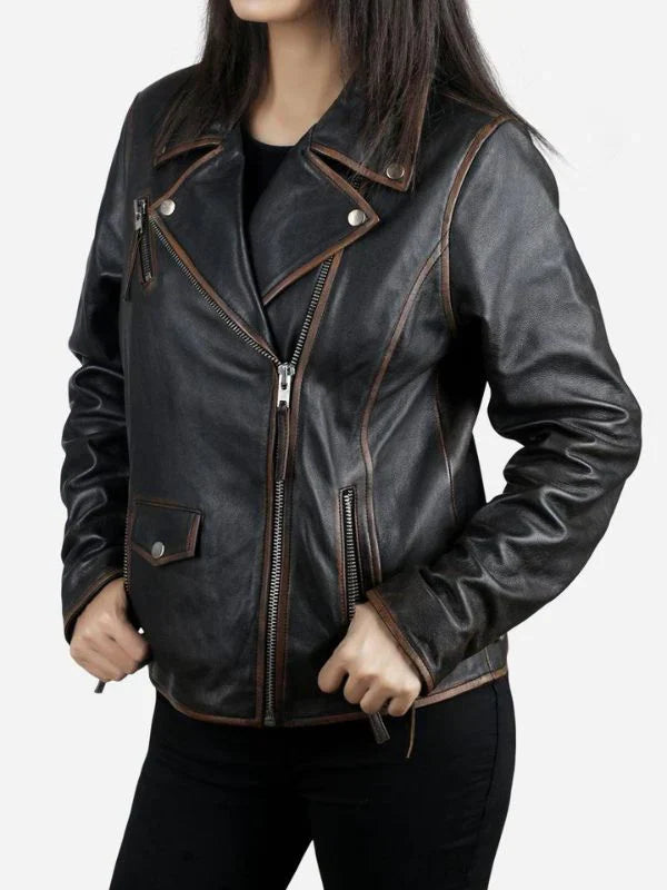 Women's Dark Brown Biker Leather Jacket