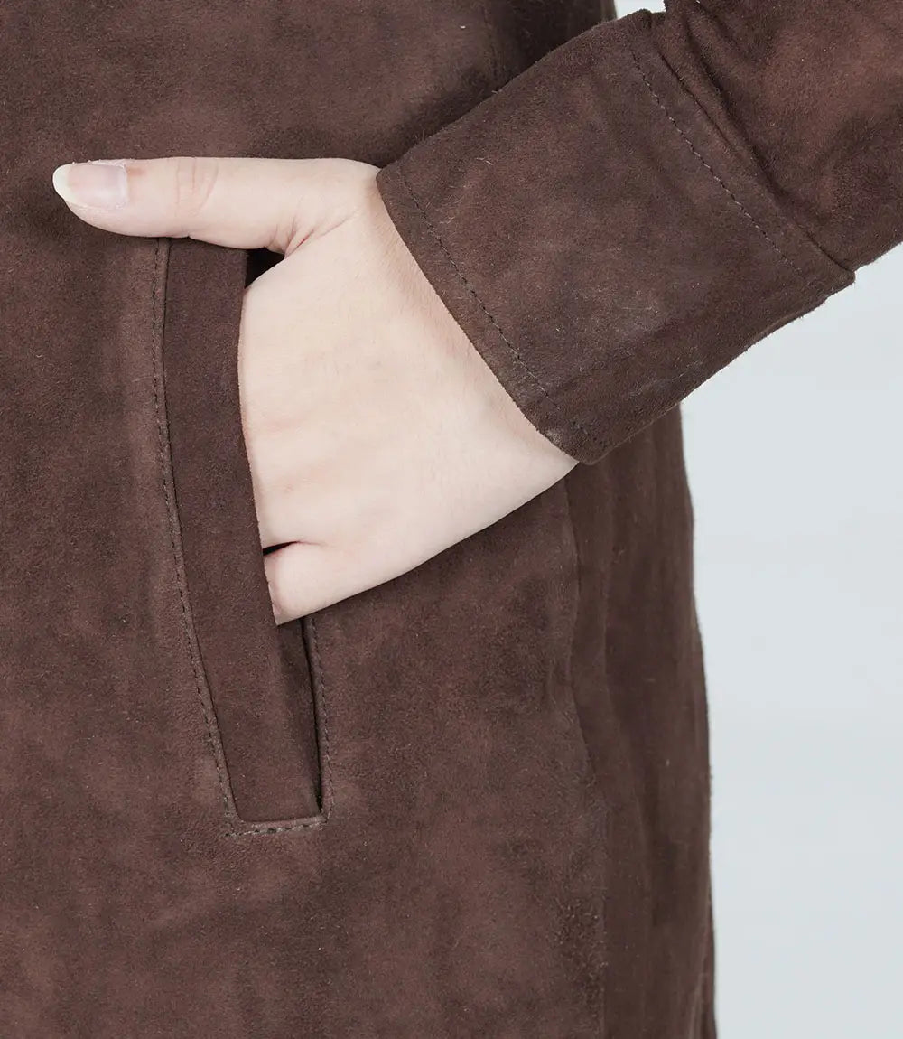 Women's Dark Brown Suede Button Down Coat
