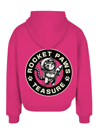 Rocket Paws Custom Hoodie Pink Space Cat Graphic Pullover