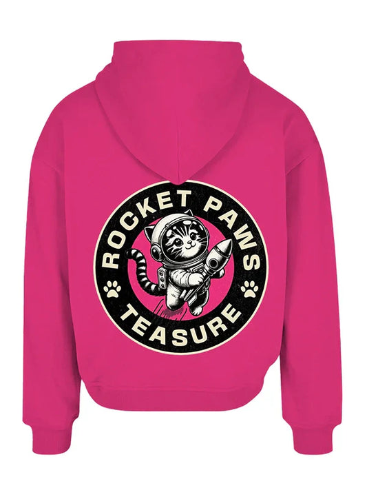 Rocket Paws Custom Hoodie Pink Space Cat Graphic Pullover