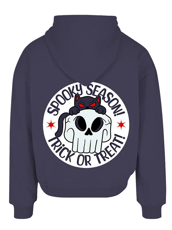 Spooky Season Hoodie Halloween Cat & Skull Pullover