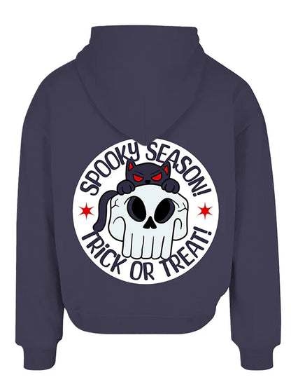 Spooky Season Hoodie Halloween Cat & Skull Pullover
